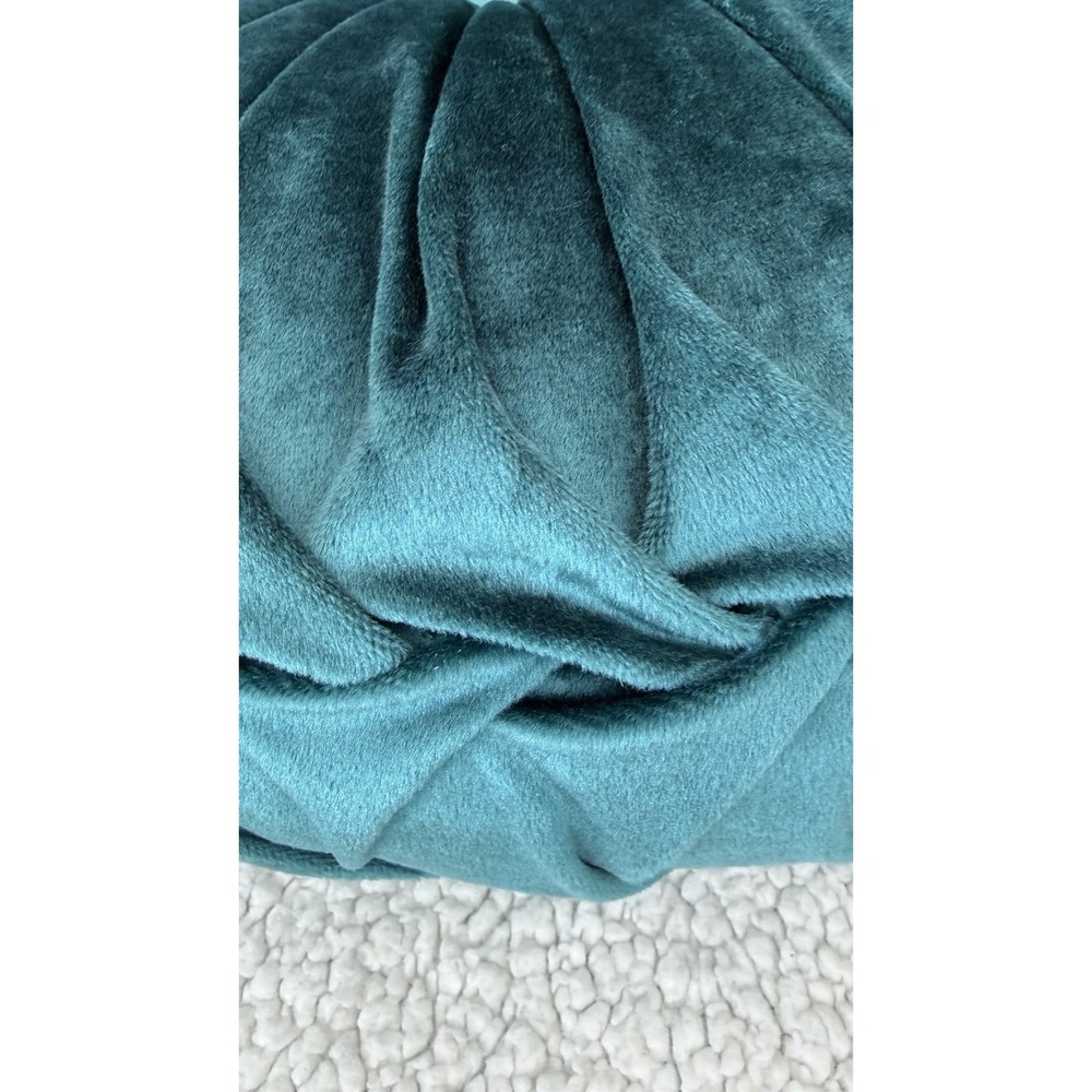 Round Velvet Throw Pillow Pumpkin Teal Blue Green Tufted Pleated Cushion Decor - Picture 6 of 16